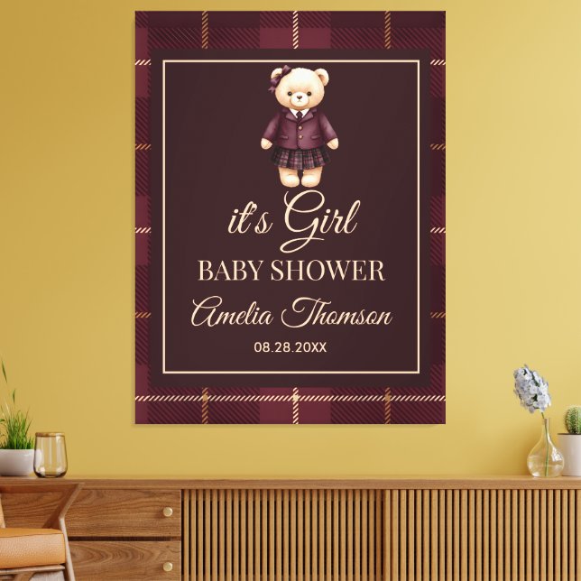 Snygg Preppy Nalle Babyshower Canvastryck (Insitu (Vardagsrum))