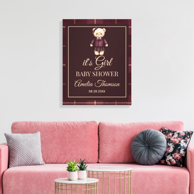 Snygg Preppy Nalle Babyshower Canvastryck (Insitu (Vardagsrum))