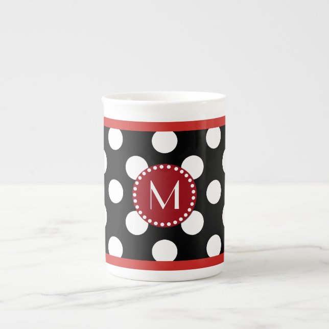 Snygg prickig monogramm kopparbenporslin benporslin mugg (Framsidan)