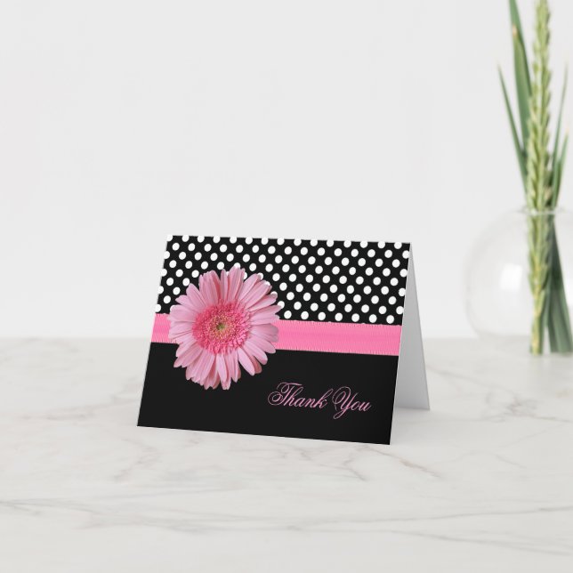 Snygg prickig och rosa Gerbera-tackkort Tack Kort (Framsida)