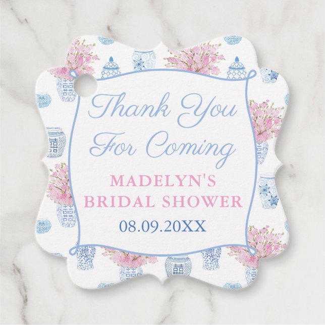 Snygg & Prickig Rosa Blå Gingkärla Bröllopsdusch Gåvor Etiketter (Framsida)