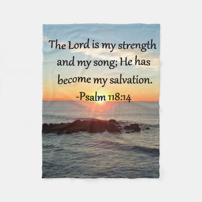 Snygg Psalm 118:14 Soluppåtriktad fotodesign Fleecefilt (Framsidan)