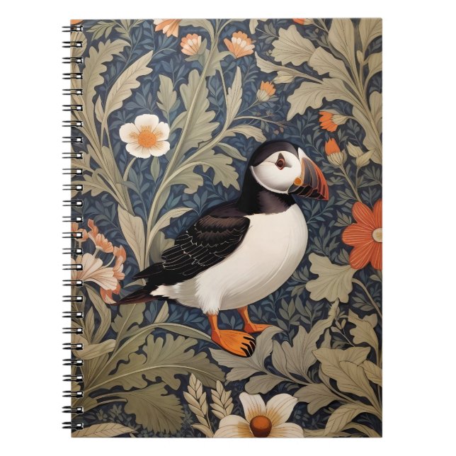 Snygg Puffin William Morris Inspired Anteckningsbok (Framsidan)