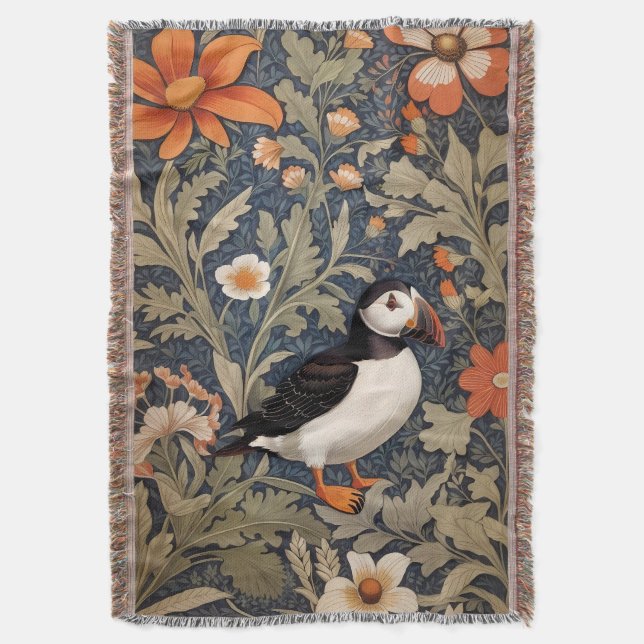 Snygg Puffin William Morris Inspired Filt (Framsidan Vertikal)