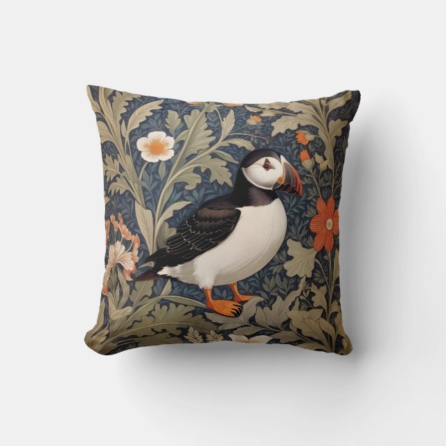 Snygg Puffin William Morris Inspired Kudde (Framsida)