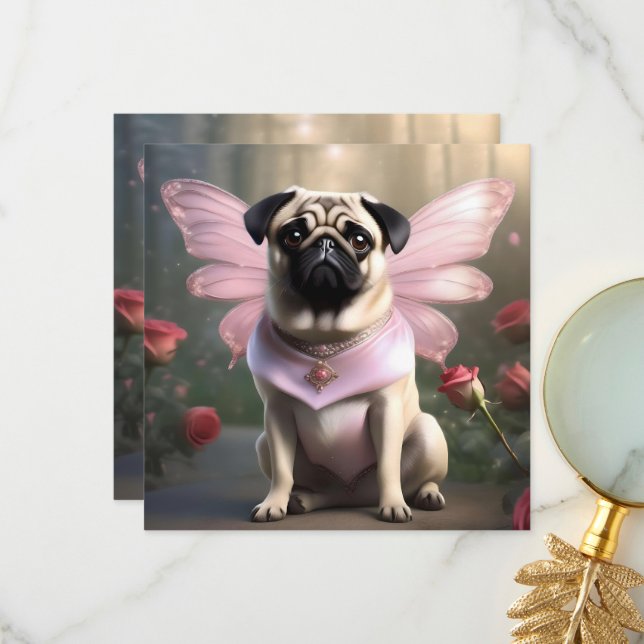 Snygg Pug Fairy, Pappra kopp Tack Kort (Fram/Back In Situ)