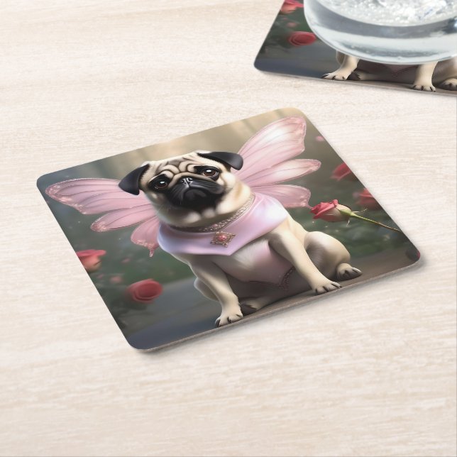 Snygg Pug Fairy. Underlägg Papper Kvadrat (Vinklad)