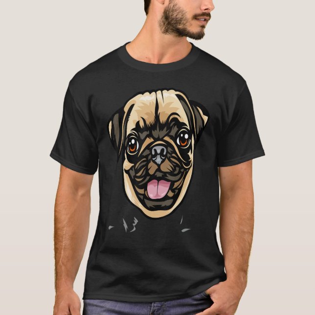 Snygg Pug Hund Ansikte T Shirt (Framsida)
