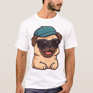 Snygg pug med solglasögon sommar glädje tecknad fi t shirt
