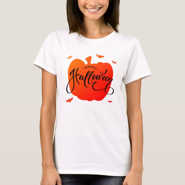 Snygg Pumpkin Happy halloween-typografi T Shirt (Framsida)