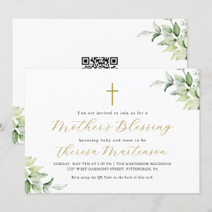 Snygg QR Osa Greenery Kor Mor Blessing Inbjudningar