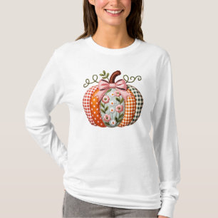 Snygg, Quiled Patchwork Patterned Pumpkin T Shirt