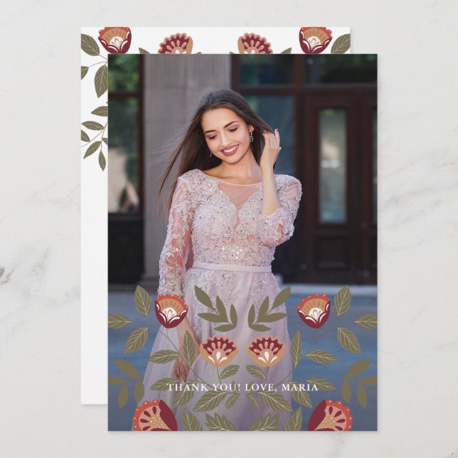 Snygg Quinceanera Fiesta Tack Photo Inbjudningar (Fram/baksida)