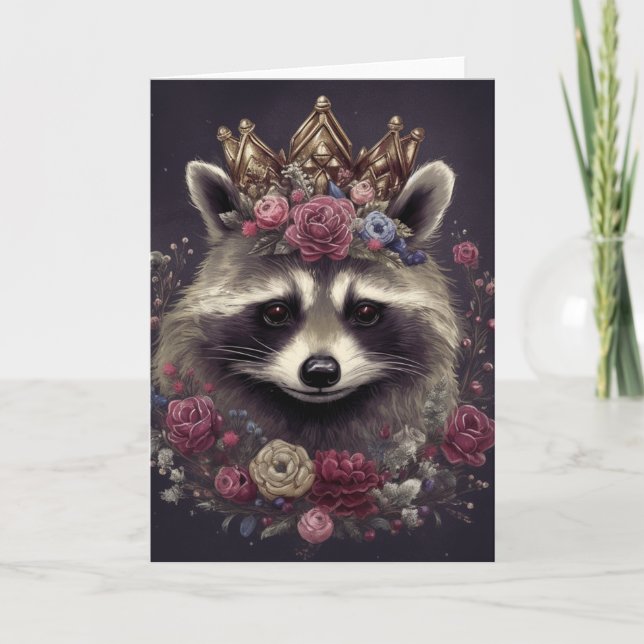 Snygg Raccoon i tillfällen Krona Kort (Framsida)
