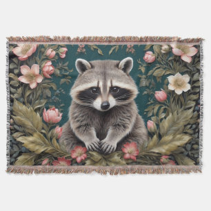 Snygg Racoon Rosa Blommigt Filt