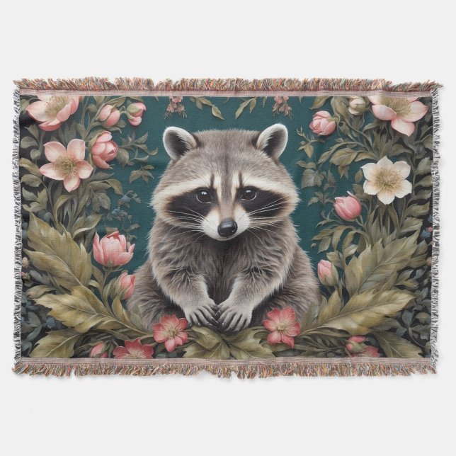 Snygg Racoon Rosa Blommigt Filt (Framsidan)