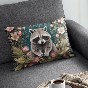 Snygg Racoon Rosa Blommigt Prydnadskudde
