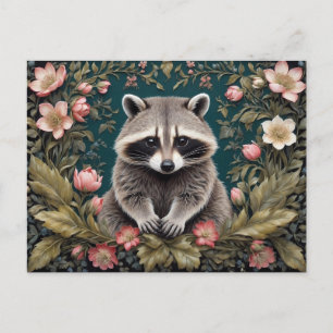 Snygg Racoon Rosa Blommigt Vykort