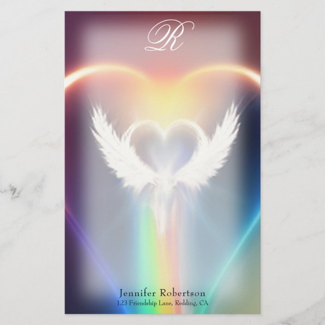 Snygg Rainbow Angel Vingar Monogram Stationery Brevpapper (Framsida)