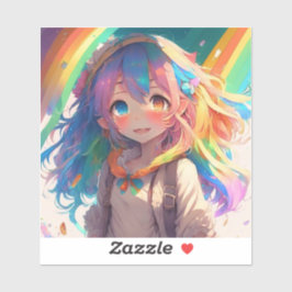 Snygg Rainbow Anime Girl Klistermärken