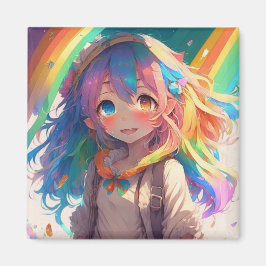 Snygg Rainbow Anime Girl Magnet