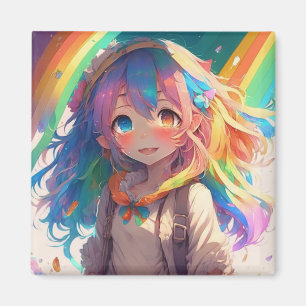Snygg Rainbow Anime Girl Magnet
