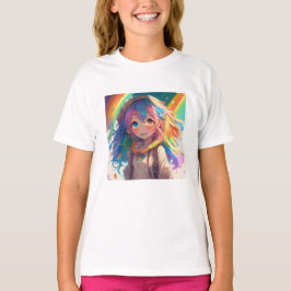 Snygg Rainbow Anime Girl T Shirt