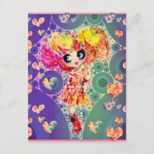Snygg Rainbow KAWAII Girl Pinky P Harajuku Vykort