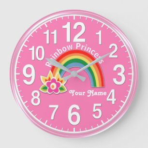 Snygg Rainbow Princess Clock PERSONLIG Stor Klocka
