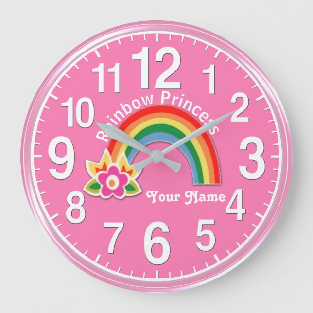 Snygg Rainbow Princess Clock PERSONLIG Stor Klocka (Framsida)