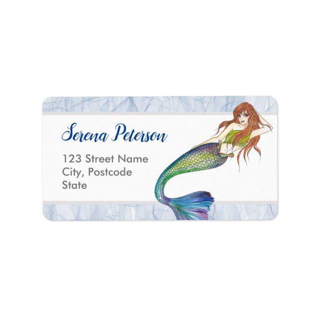 Snygg Rainbow-Sjöjungfru med Ginger Hair Adressetikett (Framsidan)