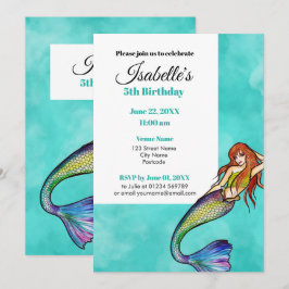 Snygg Rainbow-Sjöjungfru med Long Hair Inbjudningar