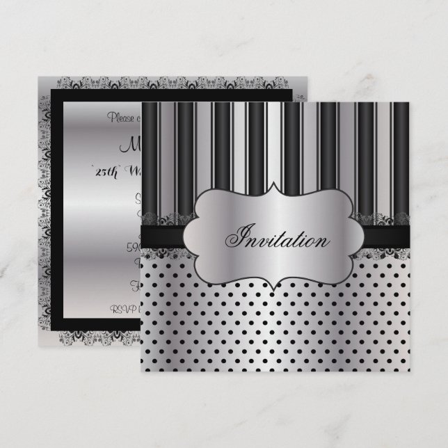 Snygg Rand Silver | TILLFÄLLE Inbjudningar (Fram/baksida)