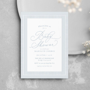Snygg randig blåkvit baby shower-inbjudan inbjudningar