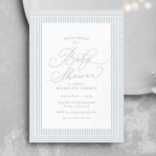 Snygg randig blåkvit baby shower-inbjudan inbjudningar