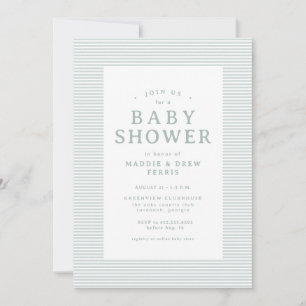 Snygg randig grön-vit baby shower-inbjudan inbjudningar