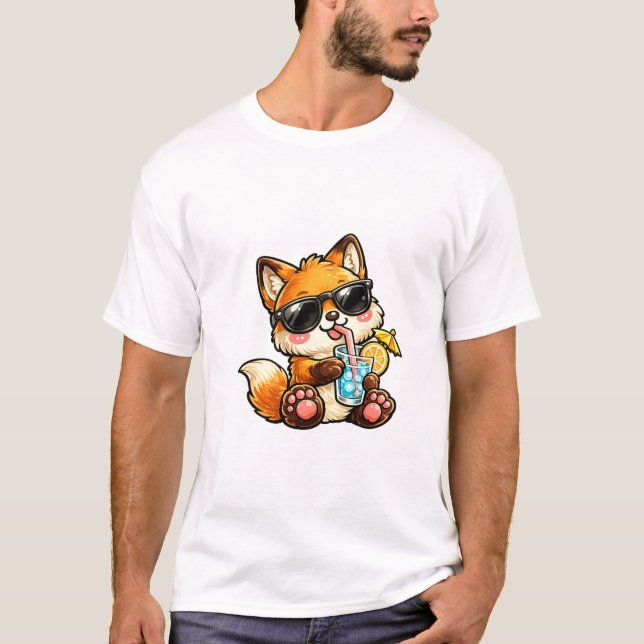 Snygg Räv Dryck T Shirt (Framsida)