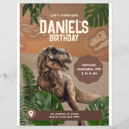 Snygg realistisk dinosaurie födelsedagsinbjudan reklamblad