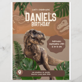 Snygg realistisk dinosaurie födelsedagsinbjudan reklamblad