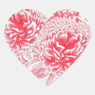Snygg Red Peony Heart Sticker Hjärtformat Klistermärke