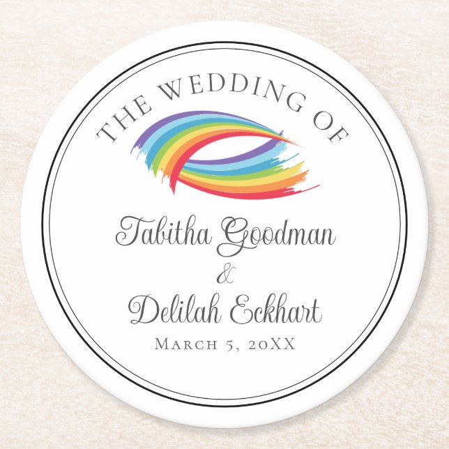 Snygg regnbåge Vinkara Bröllop Circle Underlägg Papper Rund (Framsidan)