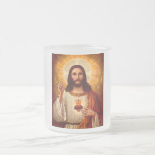 Snygg religiösa Helig Hjärtat i Jesus bild Frostad Glasmugg