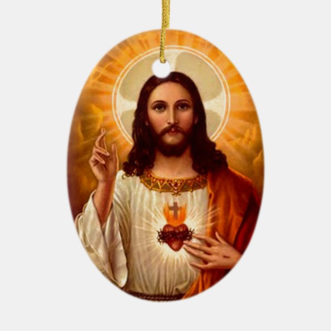 Snygg religiösa Helig Hjärtat i Jesus bild Julgransprydnad Keramik (Framsidan)