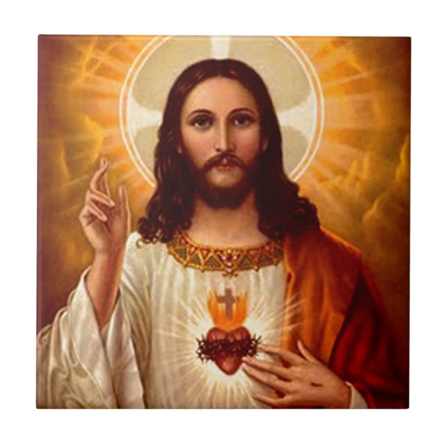 Snygg religiösa Helig Hjärtat i Jesus bild Kakelplatta (Framsidan)
