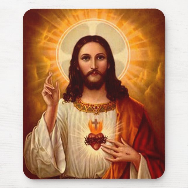 Snygg religiösa Helig Hjärtat i Jesus bild Musmatta (Framsidan)
