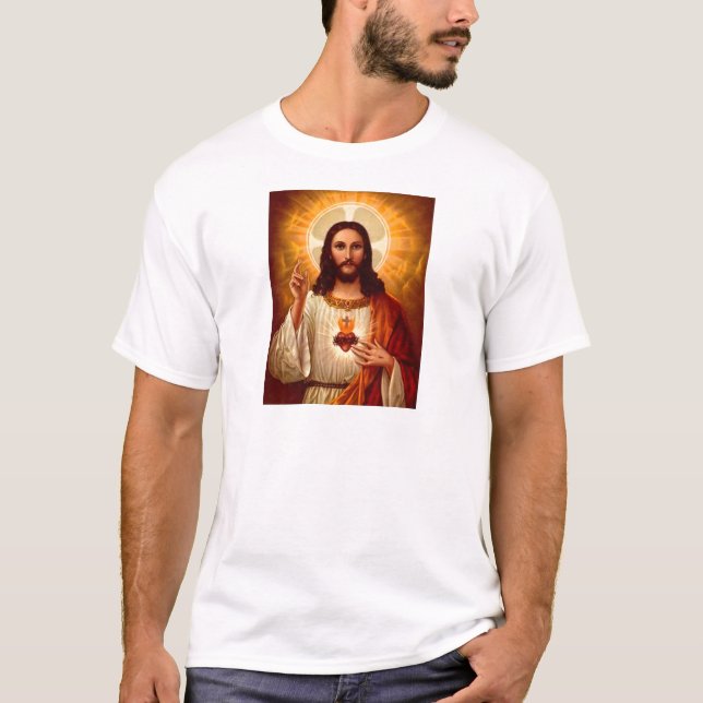 Snygg religiösa Helig Hjärtat i Jesus bild Tee Shirt (Framsida)