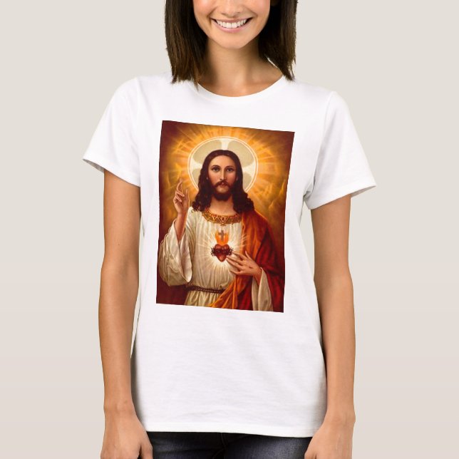 Snygg religiösa Helig Hjärtat i Jesus bild Tröja (Framsida)