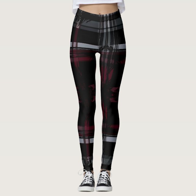 Snygg Rivig Gotisk Grungy Grunge Plaid Mönster Leggings (Framsida)