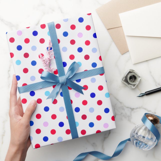 Snygg röd blå rosa och teal prickmönster presentpapper (Gifting)