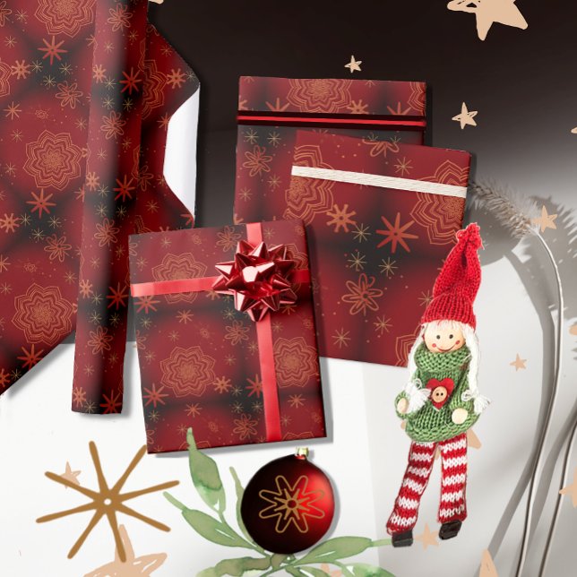 Snygg röd, burgundisk blommigt presentpapper (Beautiful Red, Burgundy floral Wrapping Paper)